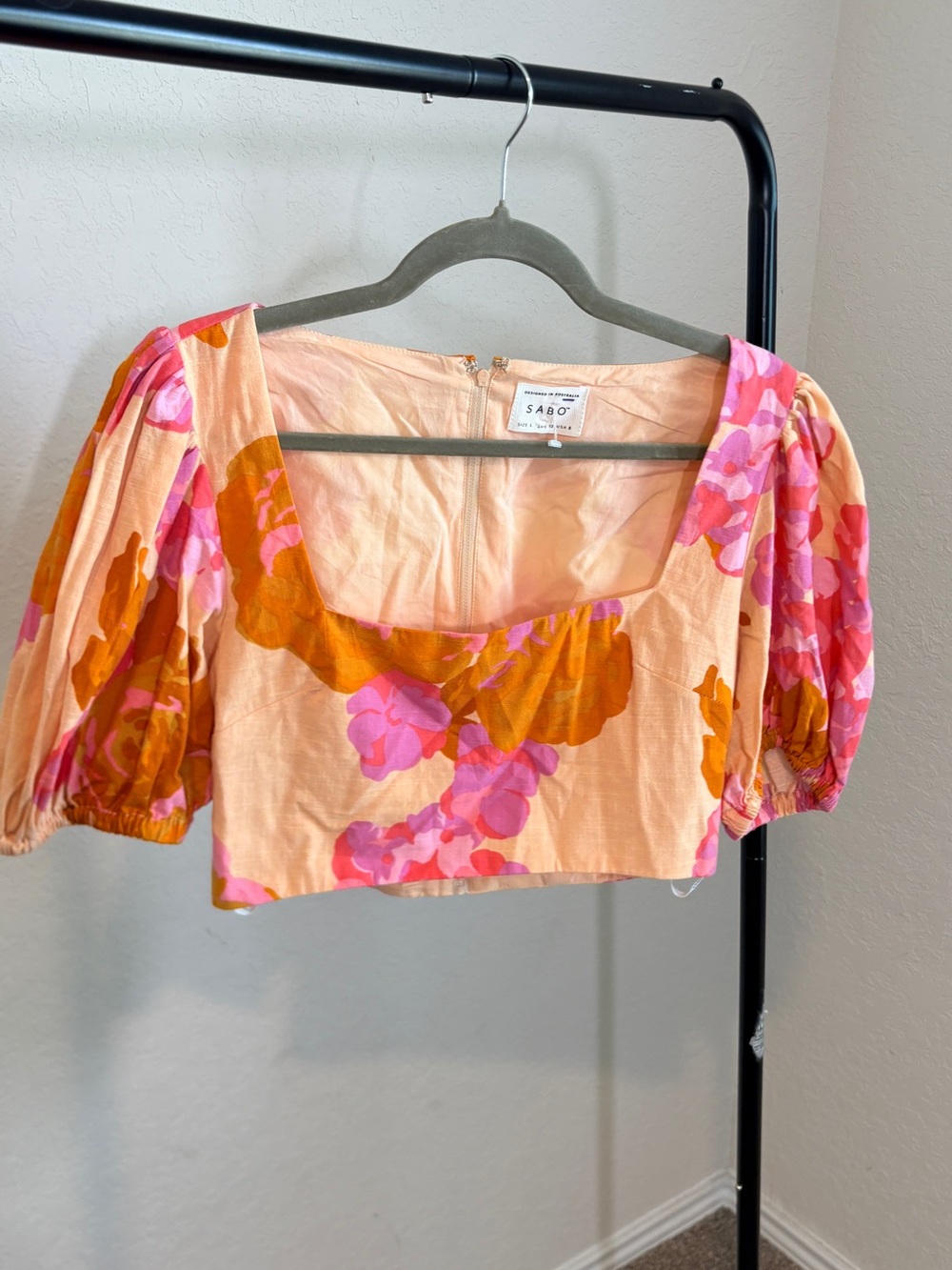 Sabo Peach Floral Square-Neck Crop Top
